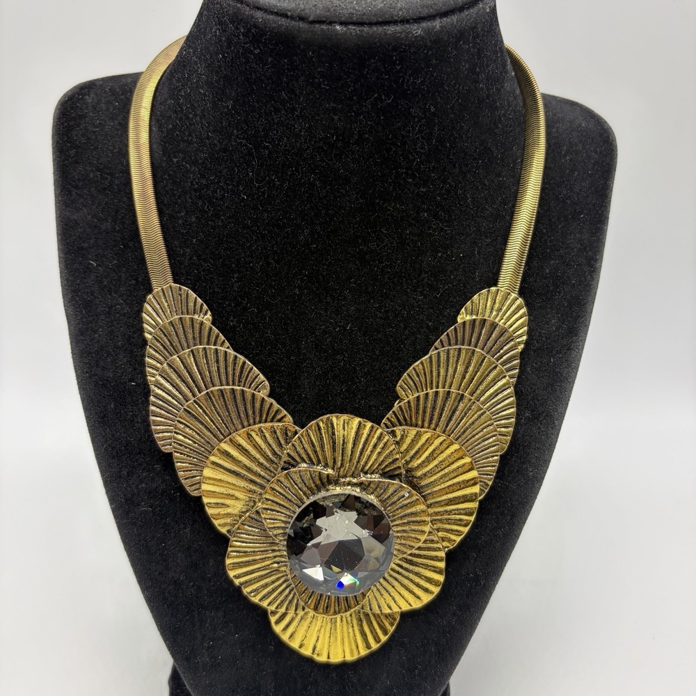 Statement Flower Necklace Floral Gold Statement Bib Boho Chunky Retro Read